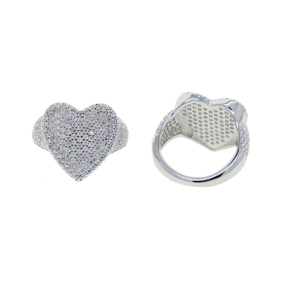 Fully iced 3D heart ring White Gold fashion nova shein coachella diamond ring hip hop jewelry rapper