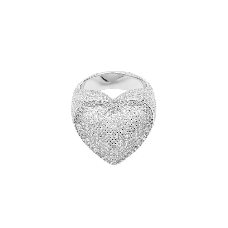 Fully iced 3D heart ring White Gold fashion nova shein coachella diamond ring hip hop jewelry rapper