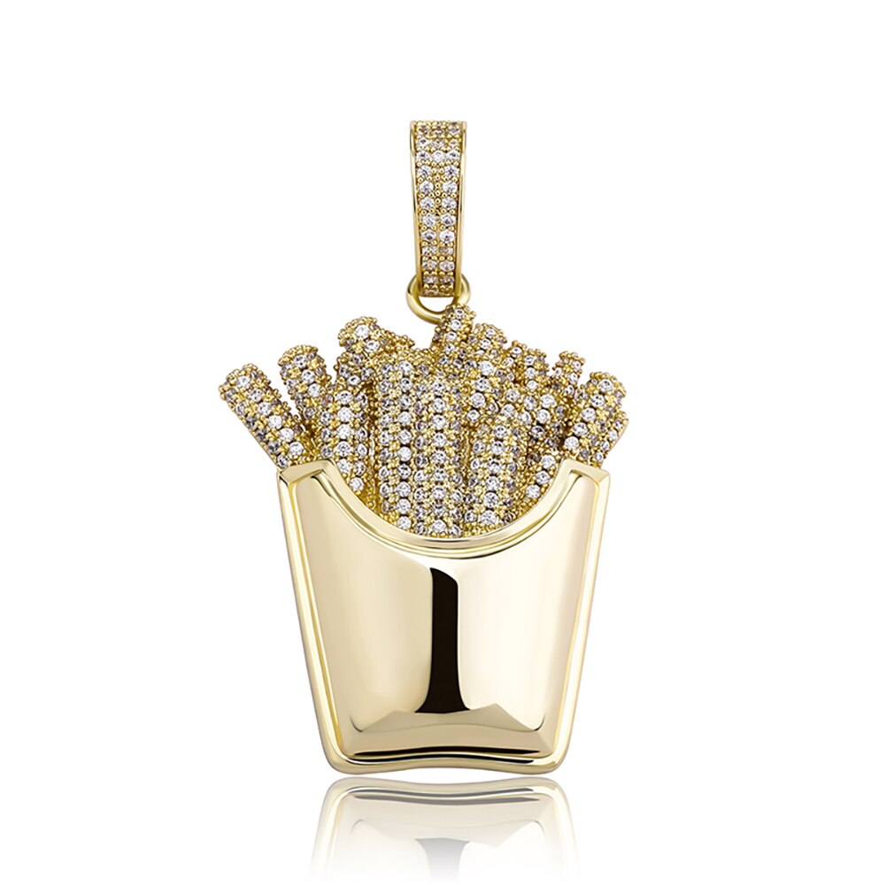 Emoji french fries pendant &amp; necklace with free matching chain free shipping white gold diamond emoji necklace chain