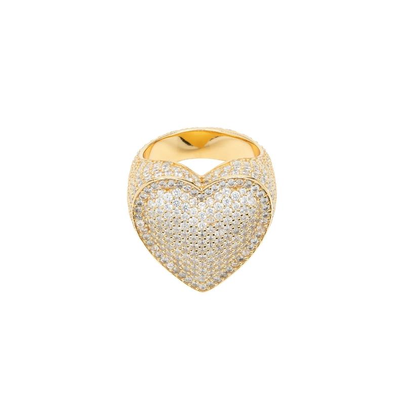 Fully iced 3D heart ring White Gold fashion nova shein coachella diamond ring hip hop jewelry rapper