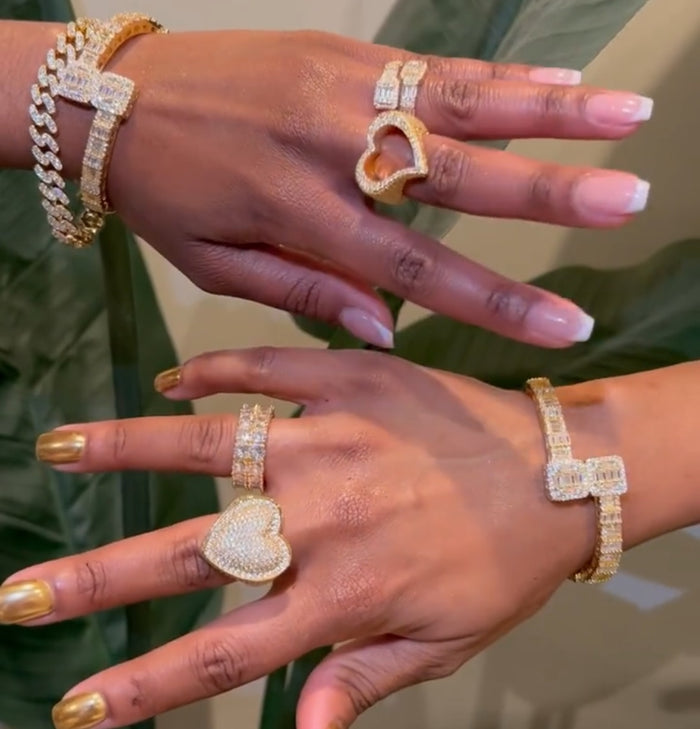 Fully iced 3D heart ring White Gold fashion nova shein coachella diamond ring hip hop jewelry rapper
