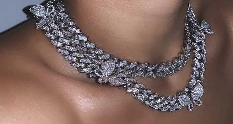 12mm miami cuban link butterfly choker diamond kylie jenner stormi playboi carti
