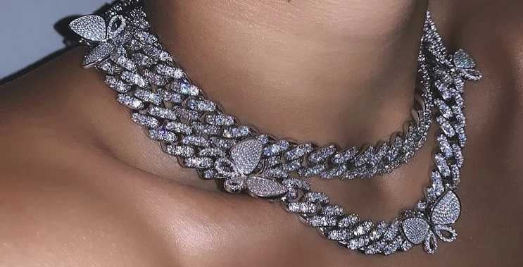 12mm miami cuban link butterfly choker diamond kylie jenner stormi playboi carti