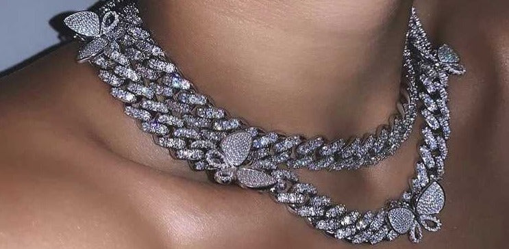12mm miami cuban link butterfly choker diamond kylie jenner stormi playboi carti