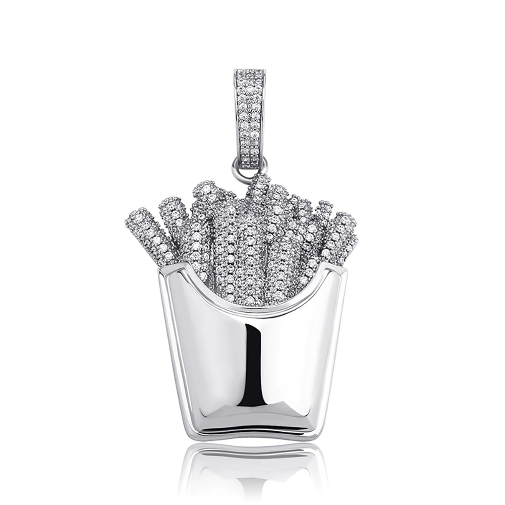 Emoji french fries pendant &amp; necklace with free matching chain free shipping white gold diamond emoji necklace chain 