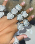 Fully iced 3D heart ring White Gold fashion nova shein coachella diamond ring hip hop jewelry rapper