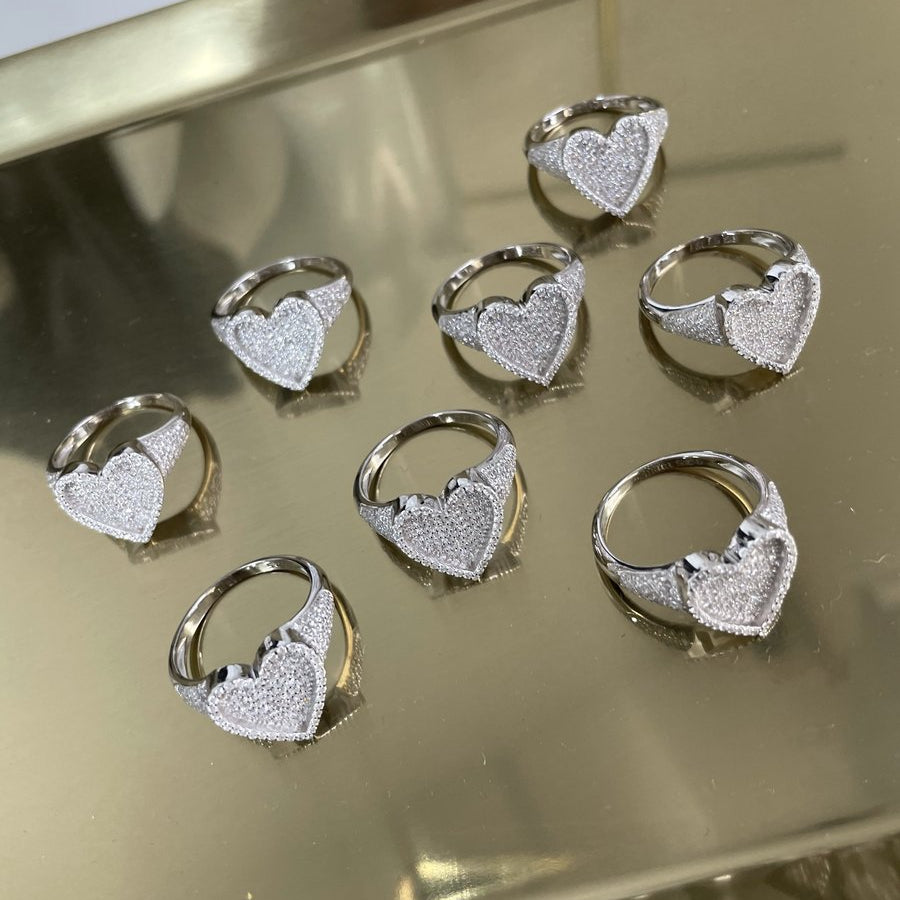 Fully iced 3D heart ring White Gold fashion nova shein coachella diamond ring hip hop jewelry rapper