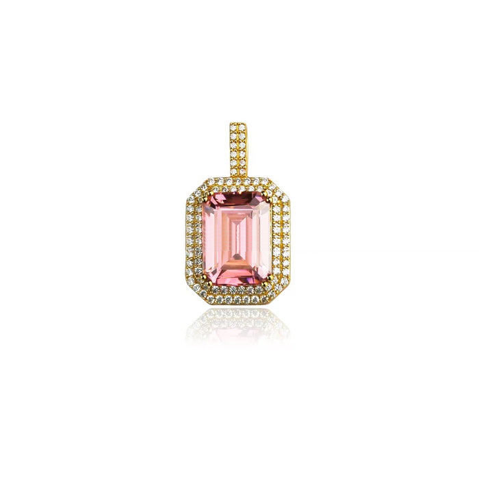 gemstone pink sakura pendant necklace chain affordable hip hop jewelry