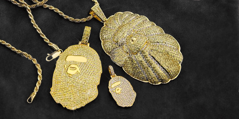 Custom Nigo Vintage Bape pendant & necklace with matching chain - Gold