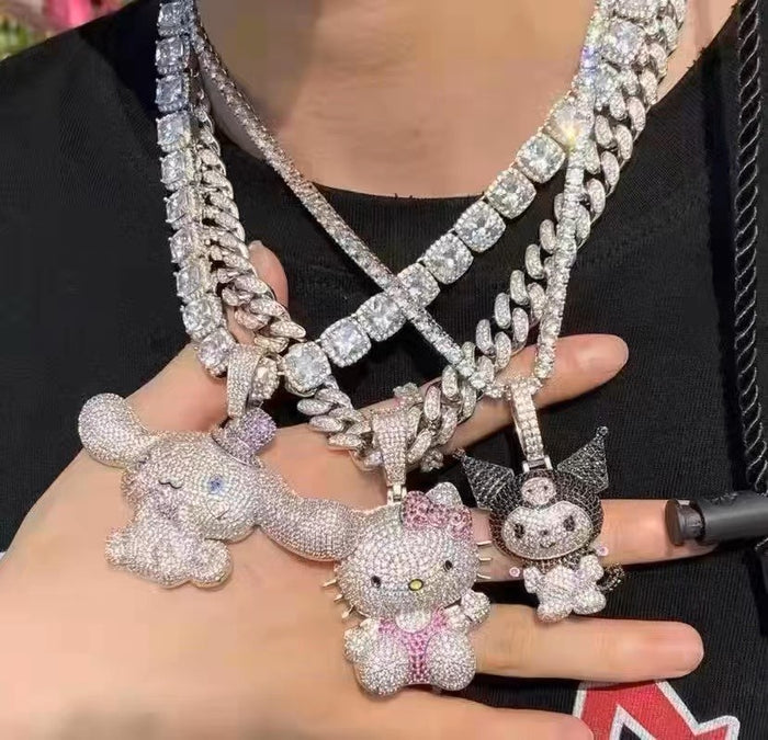 fully iced out diamond Cinnamoroll necklace sanrio ifandco custom jewelry jewelers exclusive hollywood rapper celebrities cardib