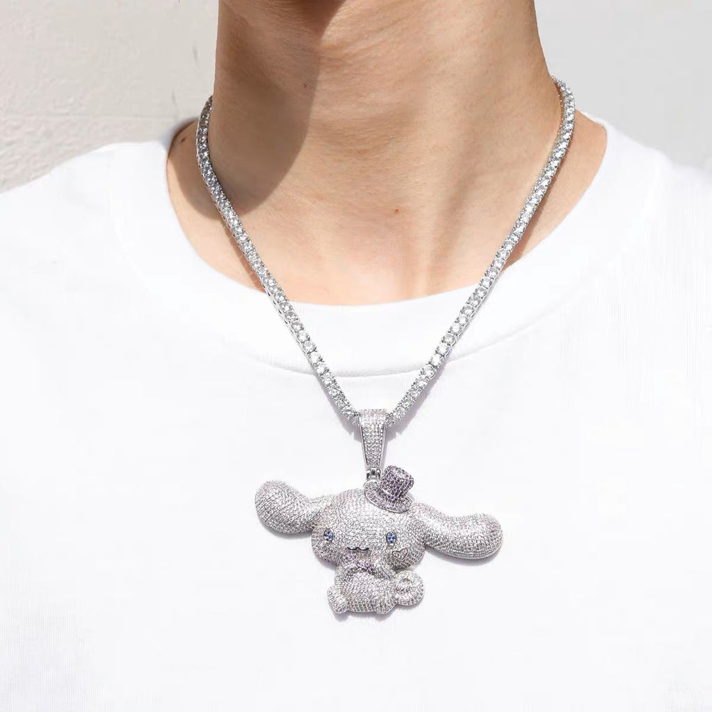 fully iced out diamond Cinnamoroll necklace sanrio ifandco custom jewelry jewelers exclusive hollywood rapper celebrities cardib