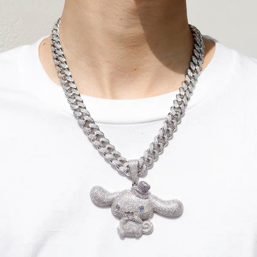 fully iced out diamond Cinnamoroll necklace sanrio ifandco custom jewelry jewelers exclusive hollywood rapper celebrities cardib