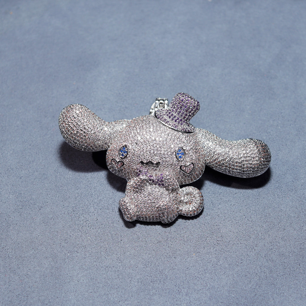 fully iced out diamond Cinnamoroll necklace sanrio ifandco custom jewelry jewelers exclusive hollywood rapper celebrities cardib