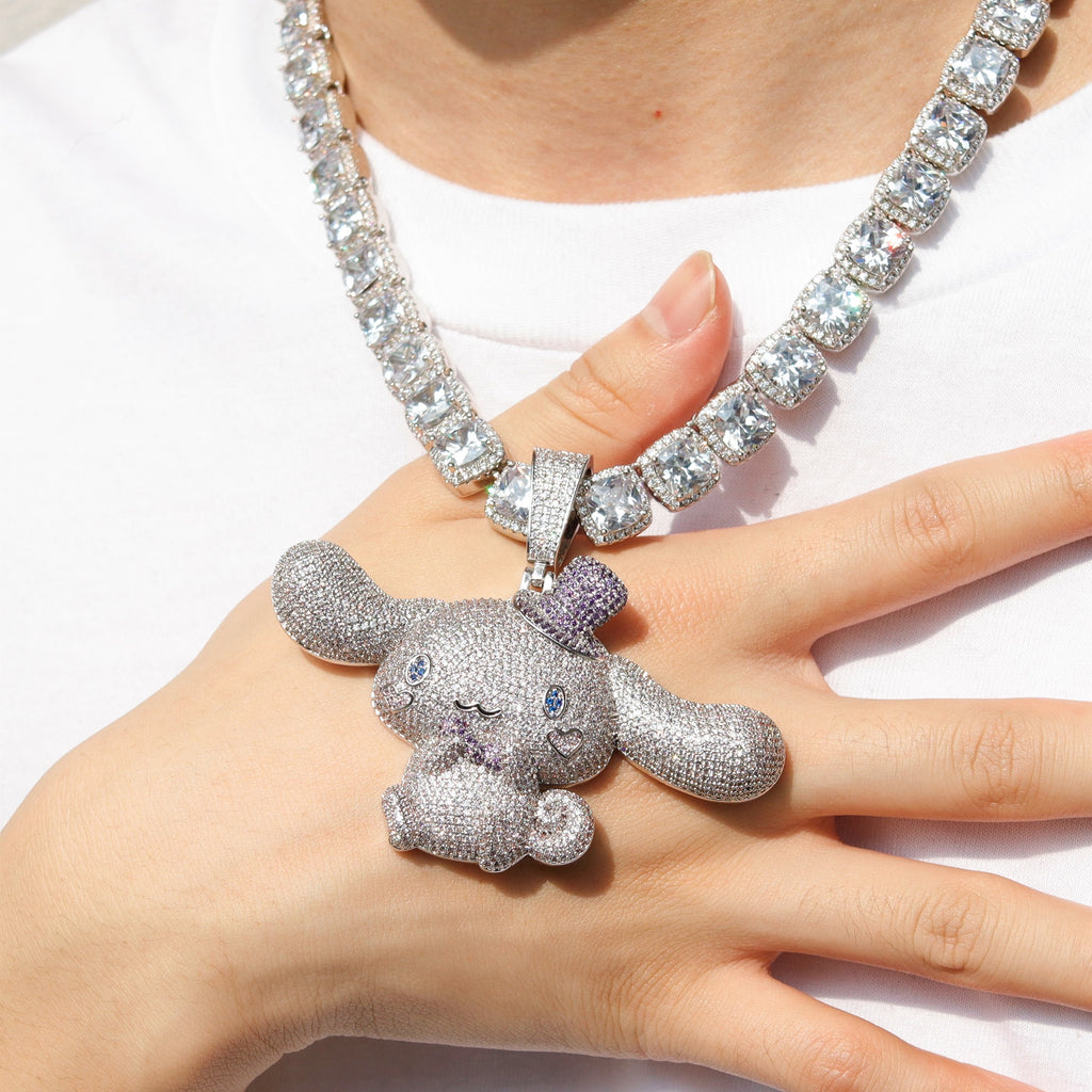 fully iced out diamond Cinnamoroll necklace sanrio ifandco custom jewelry jewelers exclusive hollywood rapper celebrities cardib