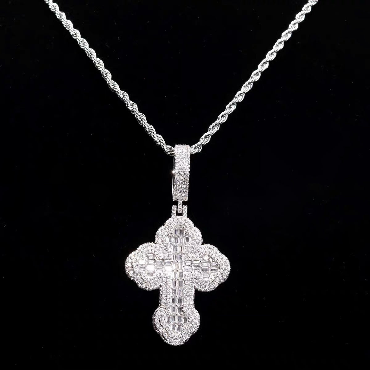 Vintage Baguette cross deluxe tyga diamond necklace pendant chain hip hop jewelry rappers high end custom jewelers hollywood celebrities migo travis scott gld