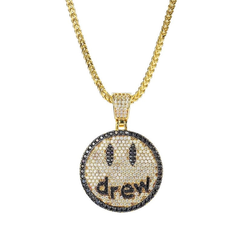 Drew Smiley face as seen on Justin bieber pendant necklace chain vvs ifandco diamond free