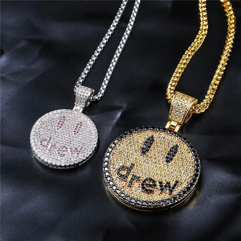 Drew Smiley face as seen on Justin bieber pendant necklace chain vvs ifandco diamond free