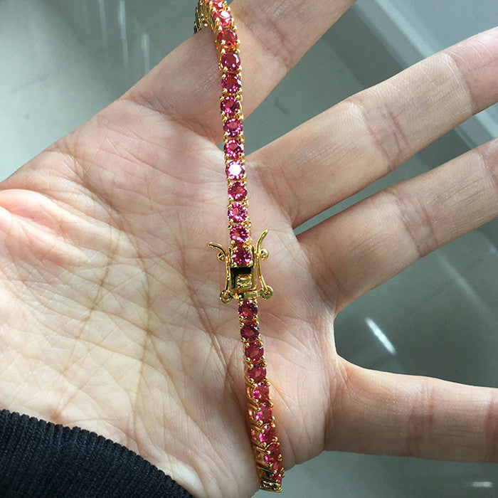 Tennis necklace Diamond link in Ruby and yellow gold