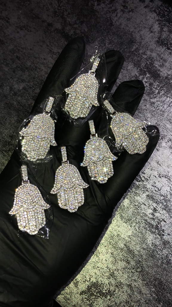 Hamsa hand fully iced pendant necklace fatima ifandco diamond