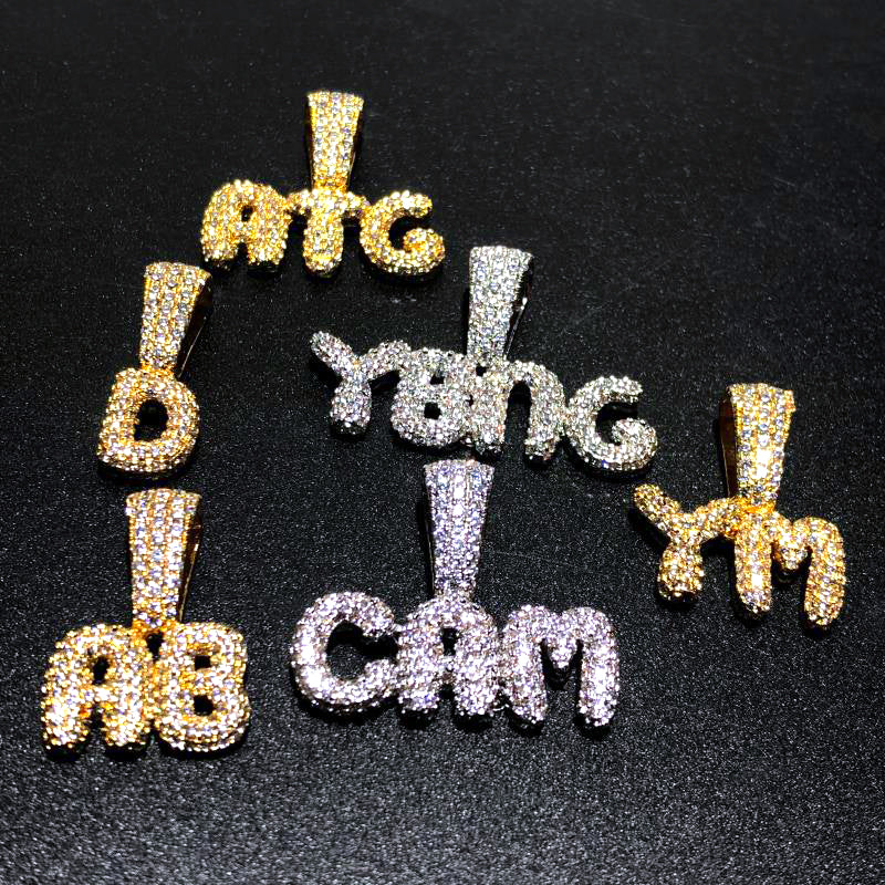 custom bubble letter pendant necklace free chain shopgld ifandco celebrities jewelers vvs