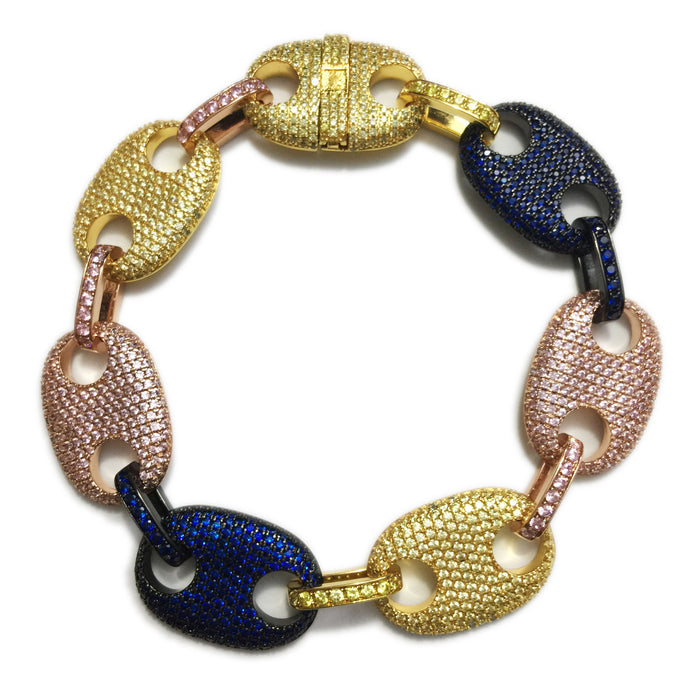 Iced out gucci link mariner link bracelet 18mm Multi-colored