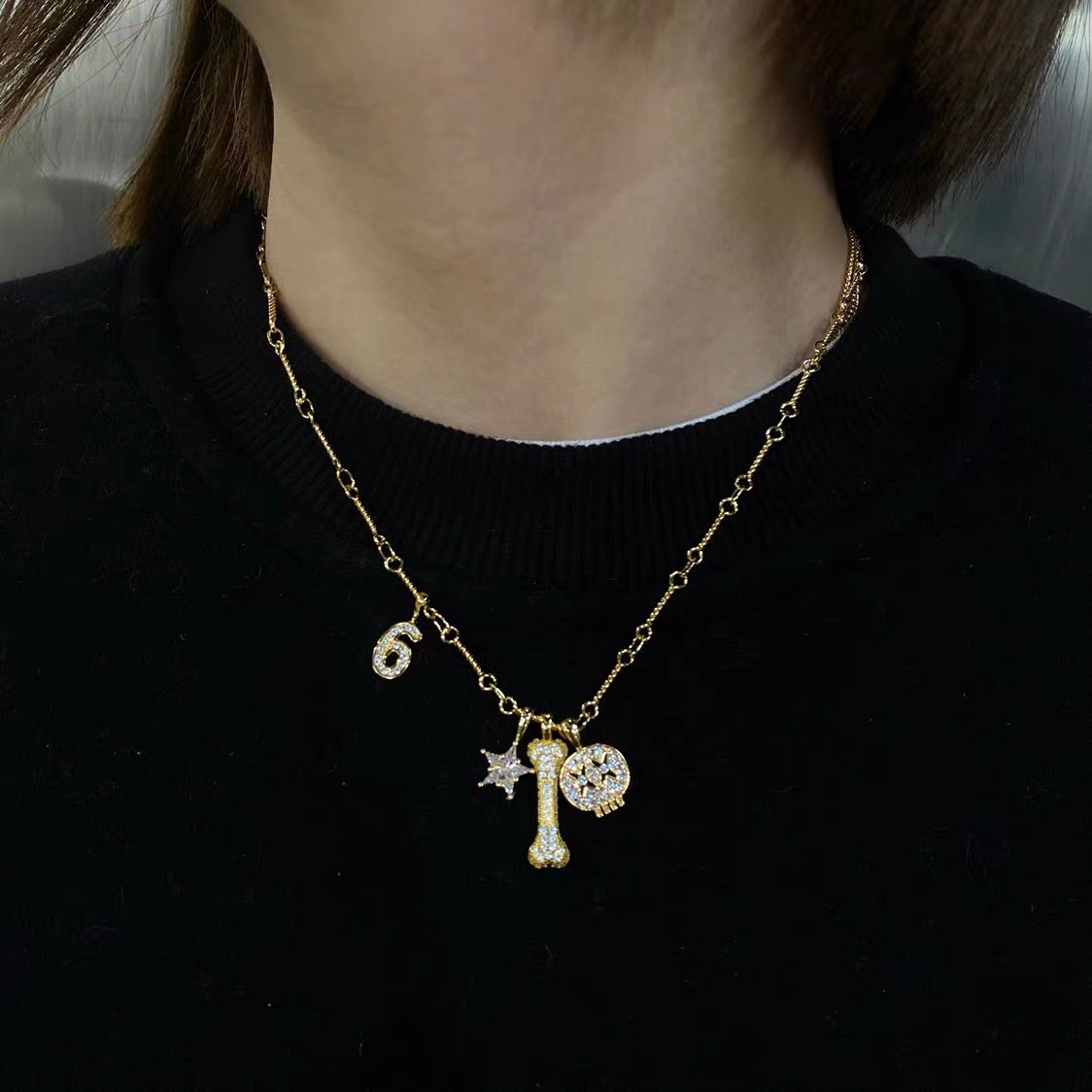 EYEFUNNY smiling face pendant necklace chain diamond vvs アイファニー
