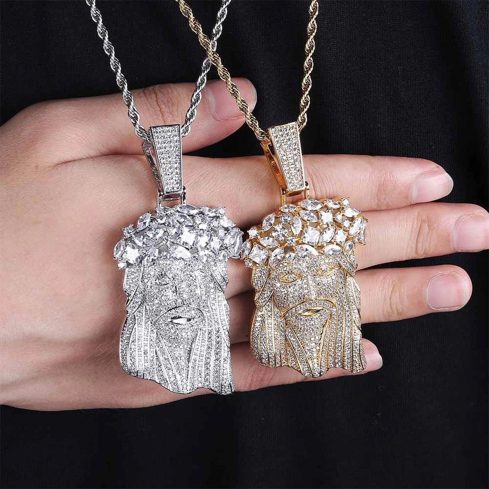 fully iced out standard kufi jesus piece pendant necklace chain ifandco diamond vvs