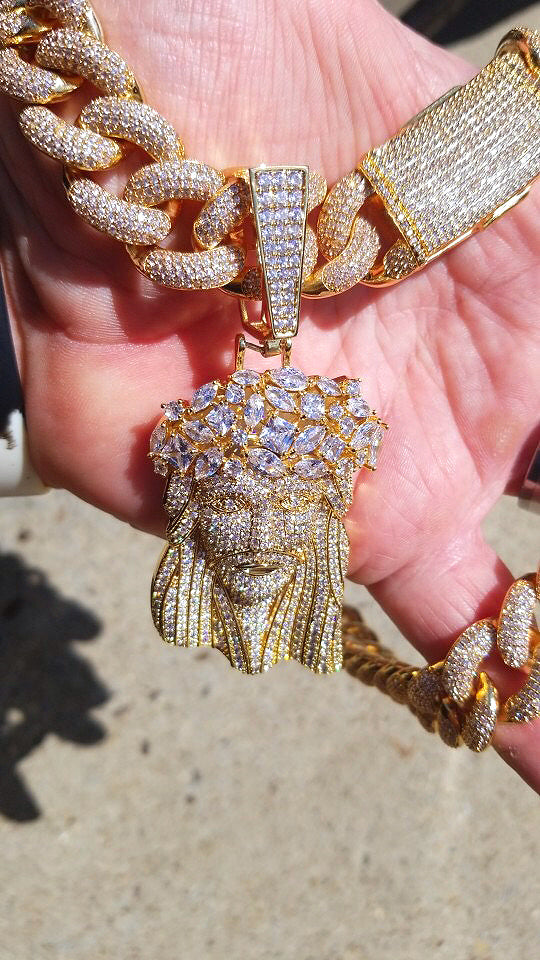 fully iced out standard jesus piece pendant necklace chain ifandco diamond vvs