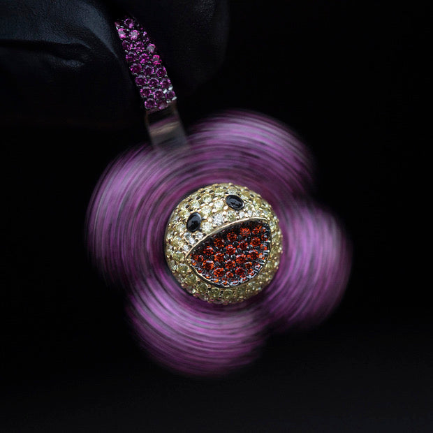 superflat first love monorgram flower fidget spinner TAKASHI MURAKAMI Super Flat, First Love, Flower screenprint in colors with Platinum leaf pendant with matching chain necklace