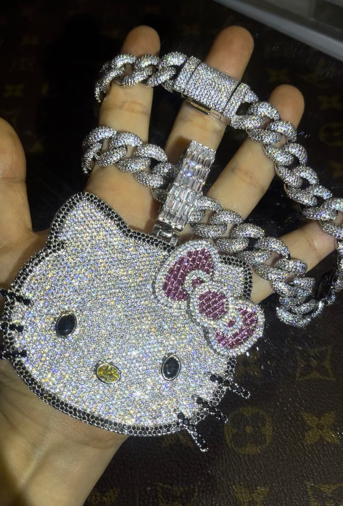 Hello Kitty Necklace Kitty Face Diamond Heart Pink Gold Coating Silver |  eBay