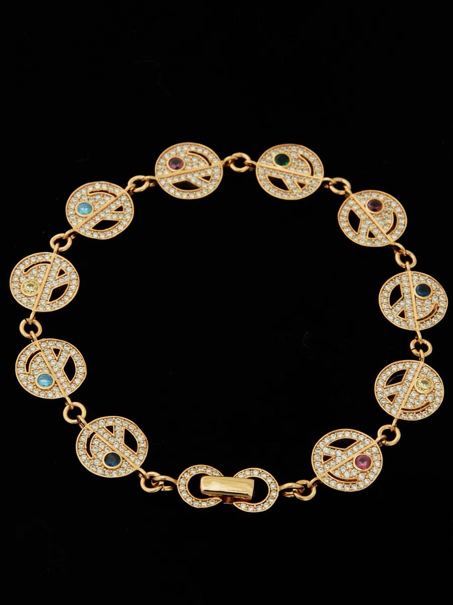 Split half peace half smiling face eyefunny bracelet - White Gold