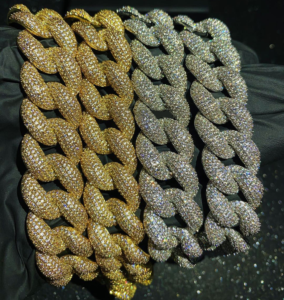 23mm diamond rounded bubble cuban links necklace/bracelet chain 3D diamons vvs ifandco shopgld