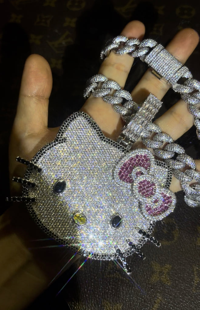 cardi b sister hennessy carolina hello kitty necklace tiktok hello kitty fully iced diamond necklace chain buy now custom jewelers