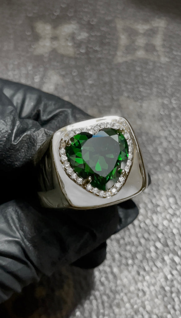 Tyler the creator green heart ring emerald diamond custom made diamond vvs ifandco