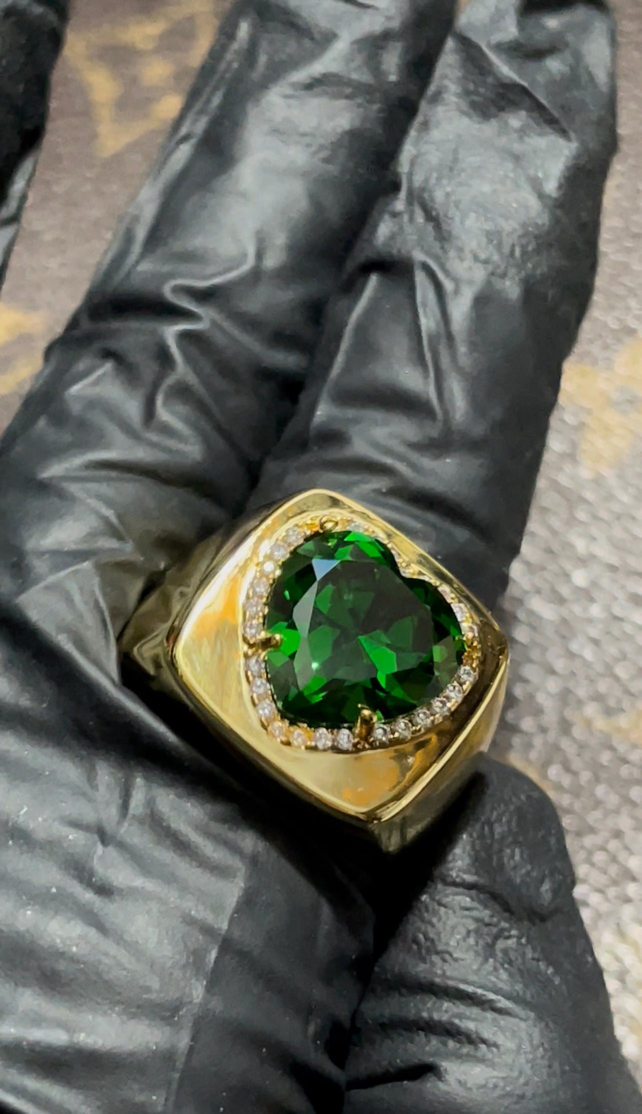 Tyler the creator green heart ring emerald diamond custom made diamond vvs ifandco
