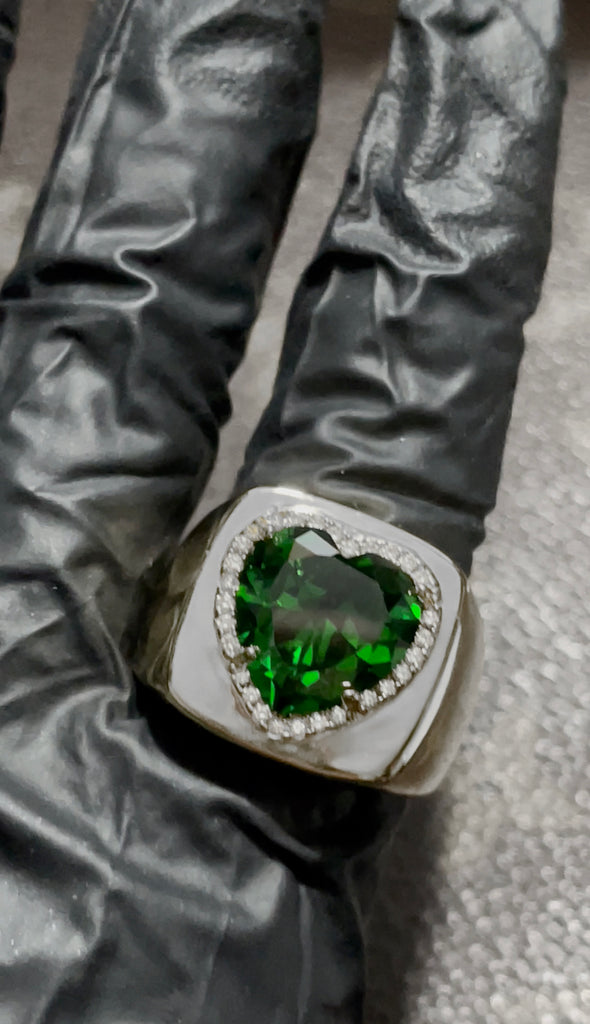 Tyler the creator green heart ring emerald diamond custom made diamond vvs ifandco