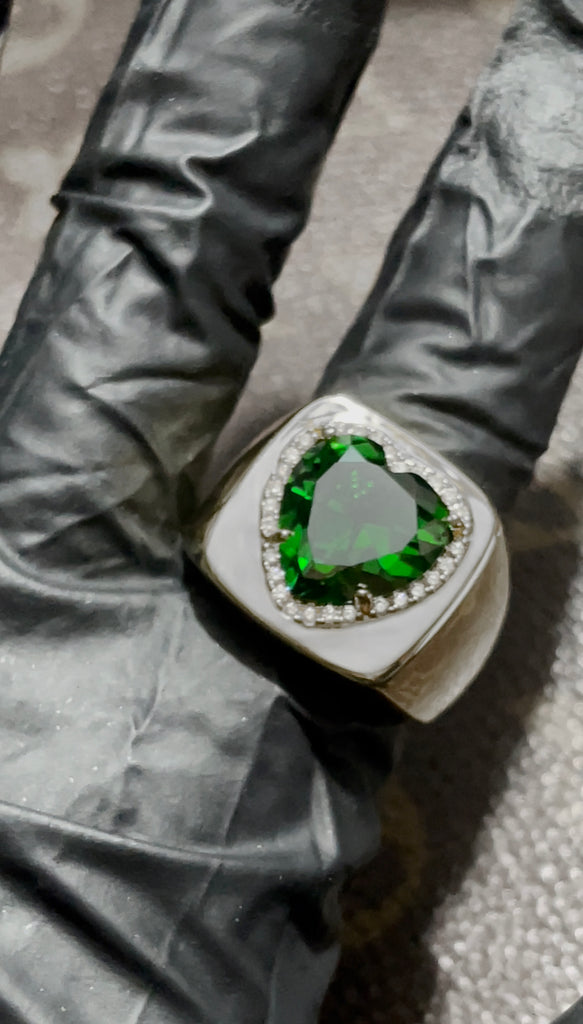 Tyler the creator green heart ring emerald diamond custom made diamond vvs ifandco