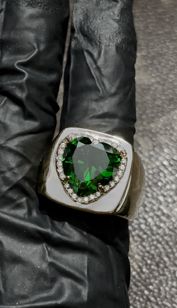 Tyler the creator green heart ring emerald diamond custom made diamond vvs ifandco