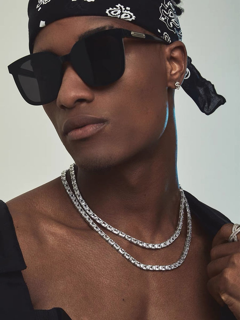 retangle radiant cut diamond tennis link necklace chain diamond white gold travis rapper hip hop jewelery jewelers celebrity
