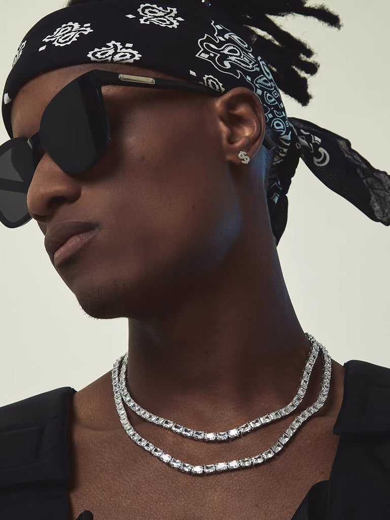 rectangle radiant cut diamond tennis link necklace chain diamond white gold travis rapper hip hop jewelery jewelers celebrity