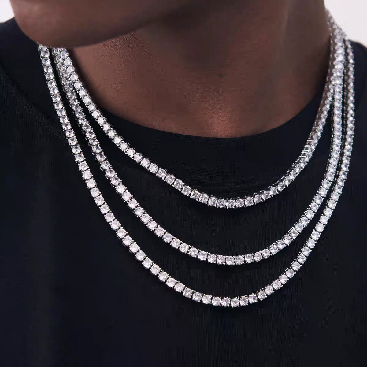 4mm tennis link silver white gold diamond necklace short diamond necklace choker White Gold kylie jenner kardashians fashion nova shein