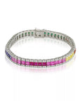 princess cut tennis link bracelet rainbow multicolors