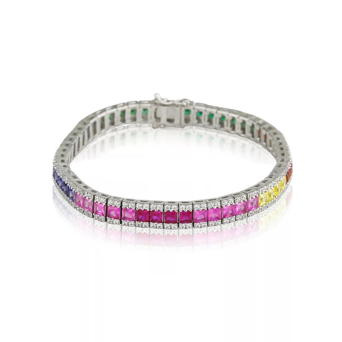 princess cut tennis link bracelet rainbow multicolors