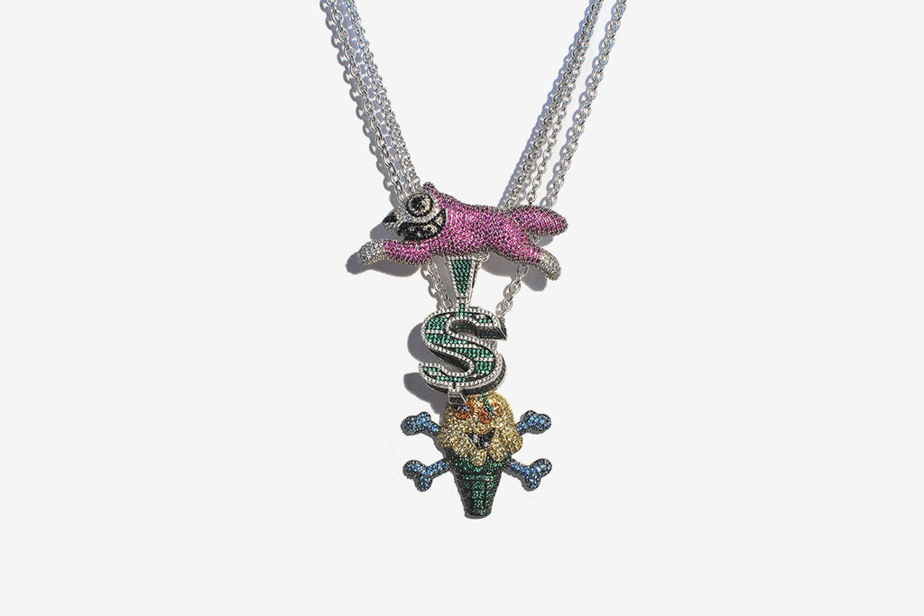 Custom Nigo Bape Pendant Vintage Necklace with Matching Chain Silver