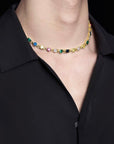 Pharrell Williams grills are studded with sapphires, rubies and emeralds. INFINITY GAUNTLETS jewelry diamond choker jacob & co short necklace gemstone heart Gabby Elan Jewelry infinity stone grillz grill grills