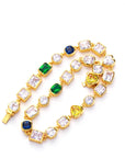Pharrell Williams grills are studded with sapphires, rubies and emeralds. INFINITY GAUNTLETS jewelry diamond choker jacob & co short necklace gemstone heart Gabby Elan Jewelry infinity stone grillz grill grills