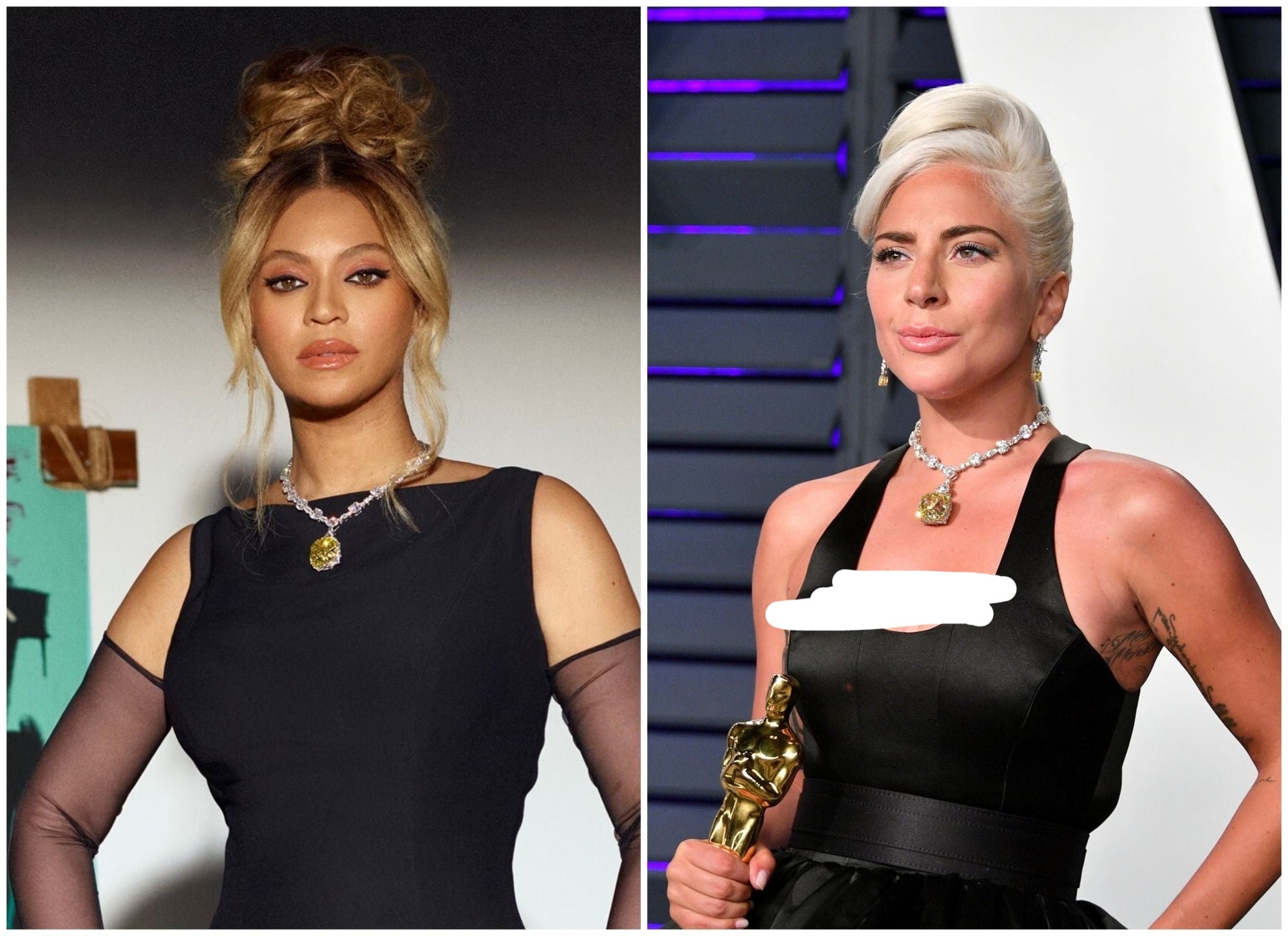 Beyoncé's Tiffany &amp; Co diamond necklace is worth $30 million harpersbazaar.com tiffany yellow diamond necklace beyonce' from The 128-carat yellow diamond was worn by Hepburn during the Breakfast At Tiffany's press tour in 1961, and was seen again on Lady Gaga