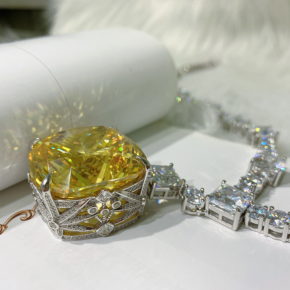 Beyoncé's Tiffany &amp; Co diamond necklace is worth $30 million harpersbazaar.com tiffany yellow diamond necklace beyonce' from The 128-carat yellow diamond was worn by Hepburn during the Breakfast At Tiffany's press tour in 1961, and was seen again on Lady Gaga