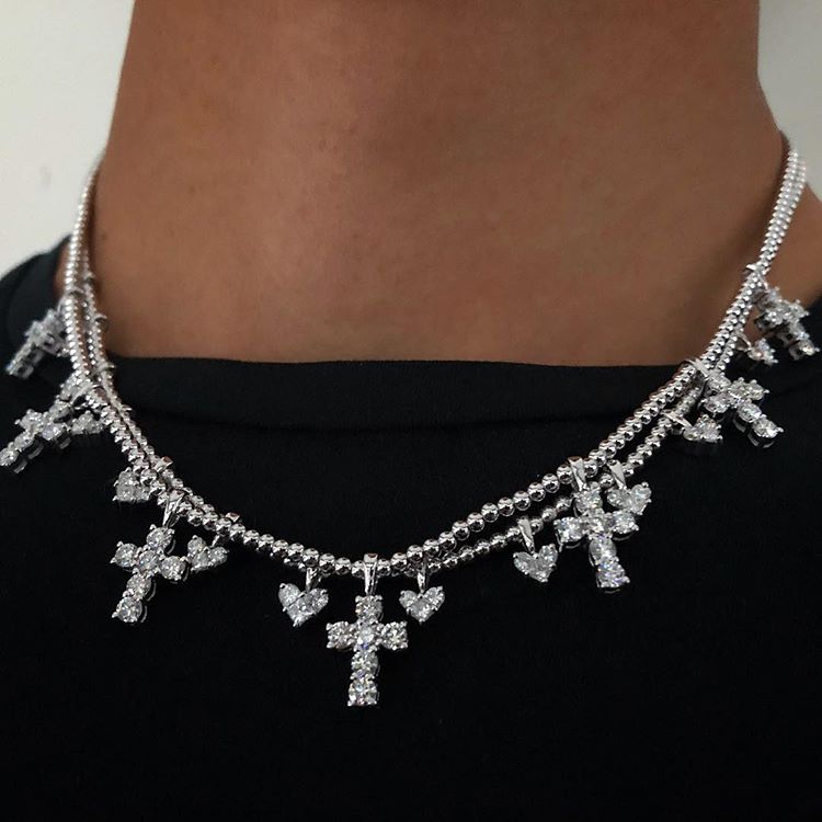 EYEFUNNY cross smiling face pendant necklace chain diamond vvs アイファニー POGGY KIM JONES VIRGIL JBALVIN