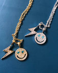 eyefunny smiling face thunder pendant necklace chain diamond jbalvin kim jones clot virgil offwhite